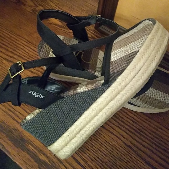 1 left Multi-colored burlap wedge espadrille - Picture 3 of 8